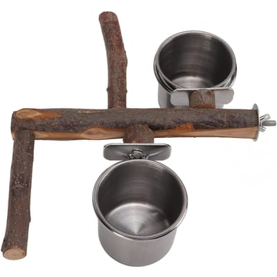 Support en Bois pour Perroquet avec Bol à Nourriture en Acier Inoxydable Support Distributeur de Nourriture Combinaison Ensemble Distributeur pour Cage à OiseauxS S 8.9 X 1.5in