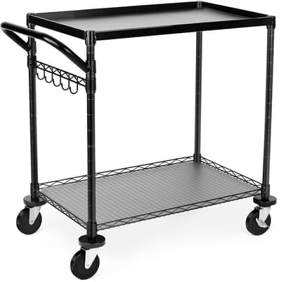 Dienstwagen Met Wielen - Opbergkar Trolley - Zware Opslag - Verstelbare Plank Hoogte - 90x46x86 cm - Zwart