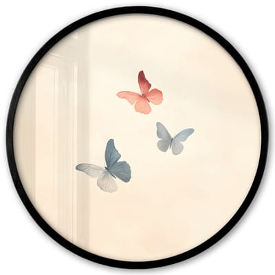 Poster in lijst Rond - Fotolijst 40x40 cm - Posters - Vlinders - Minimalistisch - Roze - Ronde posterlijst zwart - Decoratie - Wanddecoratie woonkamer - Muurdecoratie slaapkamer