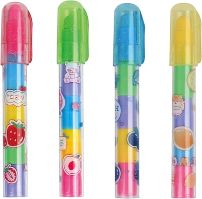 Set van 4 Kleurige Potloodvormige Gum, Inklapbare Mechanische Gum, Perfect voor Kantoor en Verjaardagscadeau