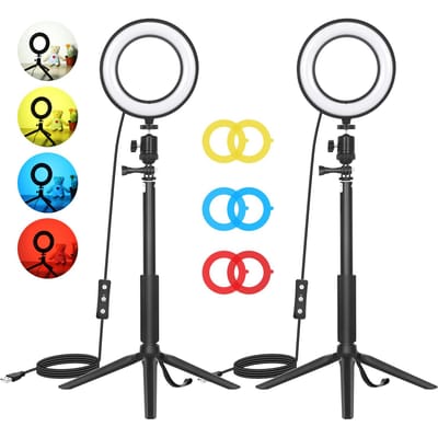 2-pack desktop USB LED-videoverlichtingsset met 2 * dimbare 6 inch LED-ringverlichting 5600K + 2 * zwart