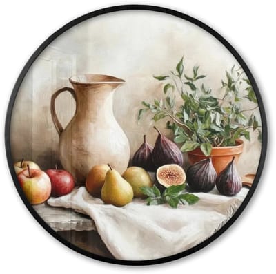 Poster in lijst Rond - Fotolijst 60x60 cm - Posters - Fruit - Kruiden - Landelijk - Ronde posterlijst zwart - Decoratie - Wanddecoratie woonkamer - Muurdecoratie slaapkamer