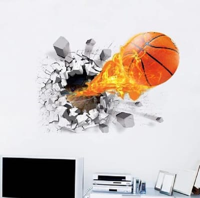 Dailygoods- Muursticker 3D Basketbal - Muurdecoratie Kinderkamer - Cartoon Muurdecoratie - Niet Giftig - Antibacterieel - Waterbasis Lijm