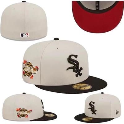 Chicago White Sox maat pet, gesloten hoed, honkbalpet, zonneklep, geborduurde hoed, diverse kleuren 8 beige