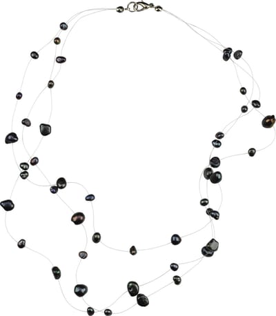 Zoetwater parelketting Jill B - echte parels - blauw - zwart - sterling zilver (925) - luxe sieraden zakje - parelketting dames