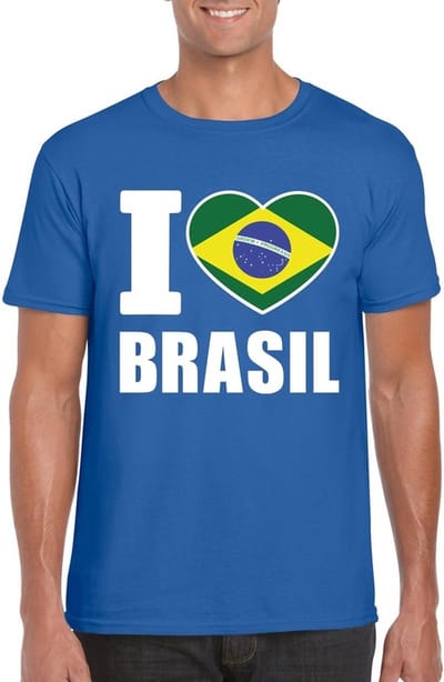 Blauw I love Brazilie supporter shirt heren - Braziliaans t-shirt heren S
