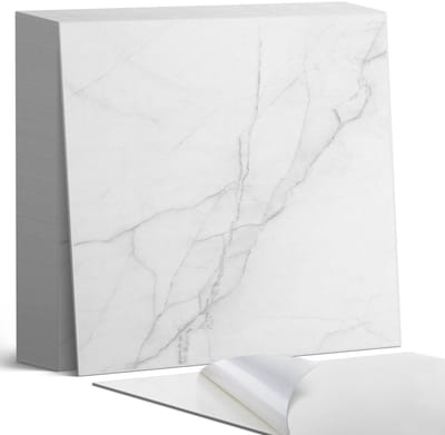 Coloray Plaktegels - Elegant marmerpatroon Zelfklevende Tegels - 20 cm x 20 cm - Wit Plaktegels - 20 stuks - Vierkant PVC Tegels - Plaktegels Badkamer - Plaktegels Vloer - Vinyltegels Vloer Zelfklevend - Wandtegel Zelfklevend