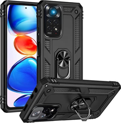 Hoesje voor Xiaomi Redmi Note 11 Pro 5G - Swart backcover Shockproof Robuuste schokbestendige beschermingsring 360 draaibare ring
