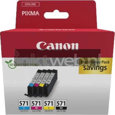 Canon Inktcartridge CLI-571 Origineel Combipack Zwart, Cyaan, Magenta, Geel 0386C008