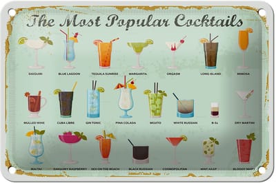 Blechschild Alkohol Cocktails Mimosa Orgasm Daiquiri 18x12cm Schild