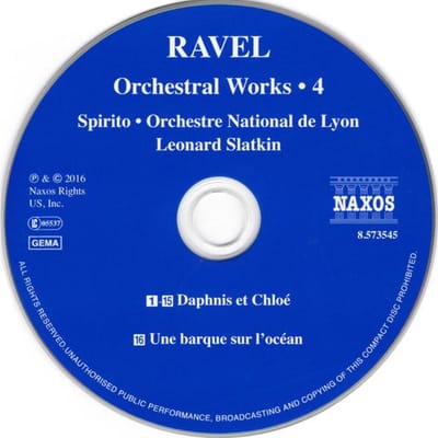 CD MAURICE RAVEL, SPIRITO, ORCHESTRE N - Orkestrale Werken • 4 Daphnis Et Chl 8573545 Naxos 2017 Japan ObiKlassiek Gebruikt