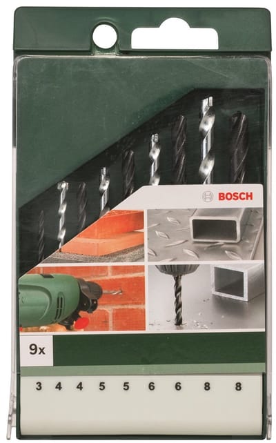 Bosch 9-delige boorset: metaal HSS-R/steen/hout