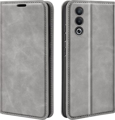MobyDefend Hoesje - Geschikt voor Oppo A80 5G - Luxe Wallet Bookcase (Magnetische Sluiting) - Grijs