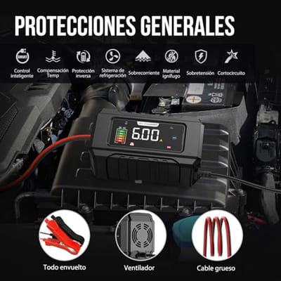 Batterijoplader 6A 12V met automatische reparatiefunctie en led-display voor auto, vrachtwagen, motorfiets, grasmaaier en boot