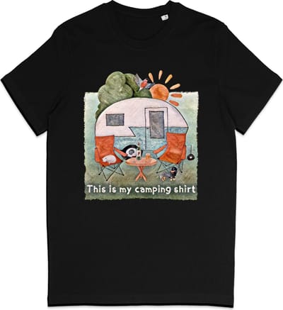 Heren en Dames T Shirt - Camping Kampeer Tafereel - Zwart XS