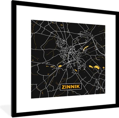 Fotolijst incl. Poster - Stadskaart - Goud - Kaart - Plattegrond - Zinnik - 40x40 cm - Posterlijst
