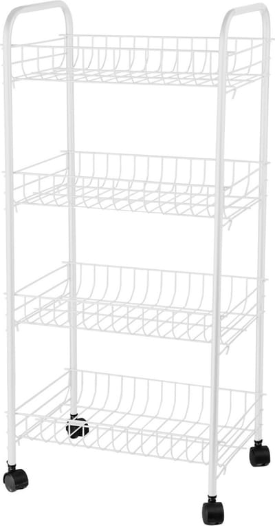 Urban Living Draadmanden trolley - metaal - wit - wielen - 38x26x80 cm - 4 niveaus - keuken/badkamer