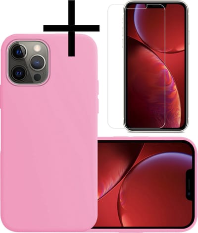 Hoesje - Met Screenprotector - Geschikt voor Apple iPhone 13 Pro - Sterk & Shockproof - Back Cover - Siliconen Case - Telefoon Hoes - Lichtroze