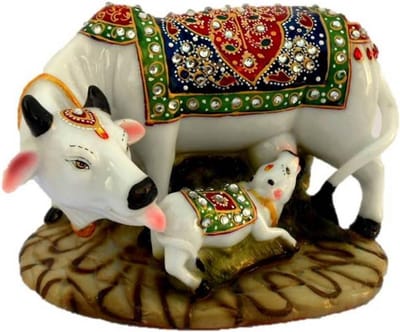 Decoratief Marmerlook Koe en Kalf Standbeeld voor Binnen en Buiten