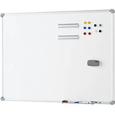 Whiteboard set Maulpro Komplett-Set (b x h) 120 cm x 90 cm Wit Kunststof coating Verticaalformaat, Horizontaalformaat, Incl. opbergbakje, Incl.