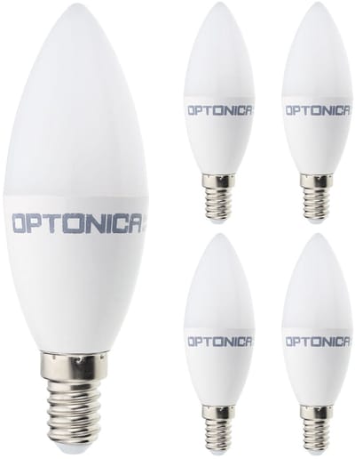 Optonica LED Kaarslamp C37 E14 - 8W (vervangt 60W) - 710lm - 2700K Warm Wit - 230V - Ø37mm - Energiezuinig - 5 stuks