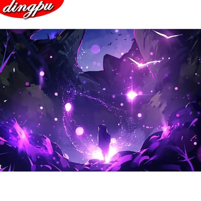 DINGPU volledige ronde diamant schilderij 5D keuken scène borduurwerk landschap decoratie voor thuis cadeau 20X30CM purple