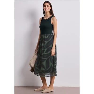 Midi-jurk met structuurmix en print