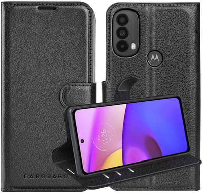 Cadorabo Hoesje geschikt voor Motorola MOTO E20 / E30 / E40 in PHANTOM ZWART - Beschermhoes met magnetische sluiting, standfunctie en kaartvakje Book Case Cover Etui