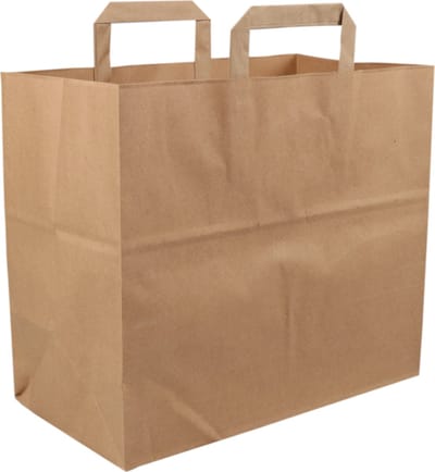 Tas - Papier - platte papieren handgreep - 32x 16x27cm - snacktas - bruin - Voordeelverpakking - 2 x 125 stuks