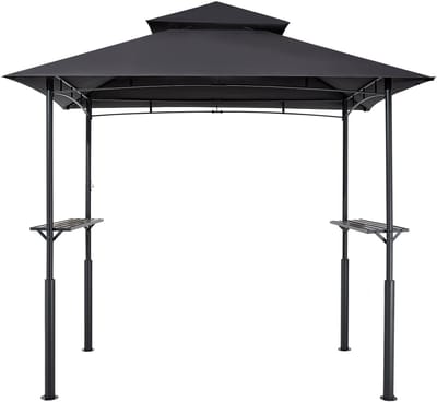 Outdoor Grill Gazebo, 8 x 5 ft stevige BBQ-overkapping met dubbelwandig dak, gepoedercoat stalen frame, zijplanken en 8 haken, ideaal voor patio's, achtertuinen en kookruimtes in de tuin
