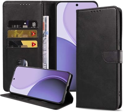 Geschikt voor Oppo Reno 14 F Telefoonhoesje Kunstleer met Magnetisch lipje en Pasjeshouder Book Case met Klepje - Walletcase with Cardslot - Zwart - Smartphonica geschikt voor Oppo Reno 14 F
