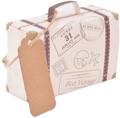Dailygoods- Koffer Snoepdozen Mini - 50 Stuks - Vintage Kraftpapier - Huwelijksgeschenken - Feestdecoraties - 8x5x3 cm - Inclusief Tags en Touwtje - Snoepdoos