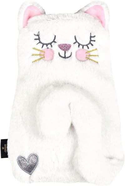 Warmwaterkruik met zachte bekleding in wit kattendesign - ca. 700 ml