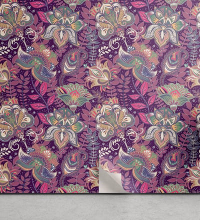 ABAKUHAUS Flowers aftrekbaar en zelfklevende behang voor thuis, bloemen en mehndi, zelfklevende woonkamerkeuken accent, 33 cm x 90 cm, mauve groen
