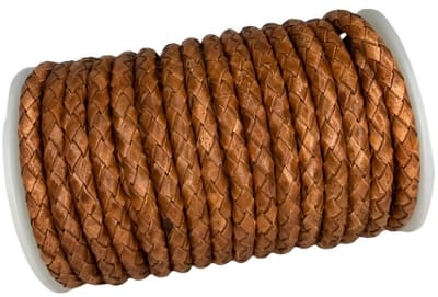 Gevlochten Leren Koord Rond, 5 m x 5 mm - Rond Gevlochten Lederen Koord, Voor Halskettingen, Armbanden, Sieraden, Knutselkralen en Veters (Donker Tan)