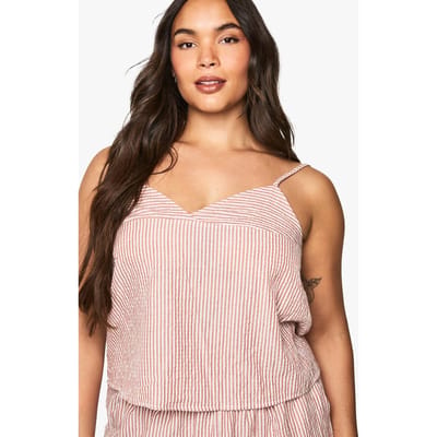boohoo Dames Plus Gestreepte Geweven Top | Terracotta | Maat: 44