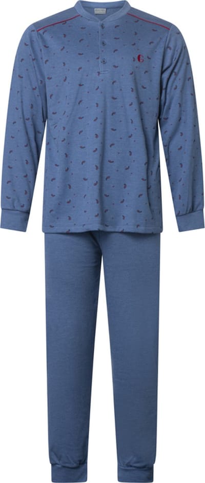 Gentlemen - warme heren pyjama 114279 -interlock, extra aangeruwd - blauw - maat XXL