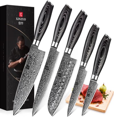 Luxe en Professionele 5-delige Keukenmessen-set van Damascus Staal (67 lagen, VG10) | Xinzuo B20 Series
