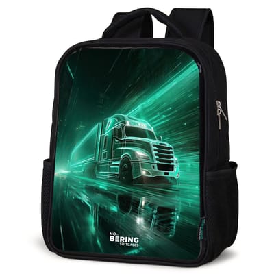 NoBoringSuitcases.com® - Rugzak zwart jongens - Schooltas jongen - NoBoringSuitcases.com® - Rugzak zwart - Schooltas jongen & meisje - Vrachtwagen - Neon - Groen - Stad - Rugtas voor school - Boekentas kind - Schoolrugzak - Kinderrugzak