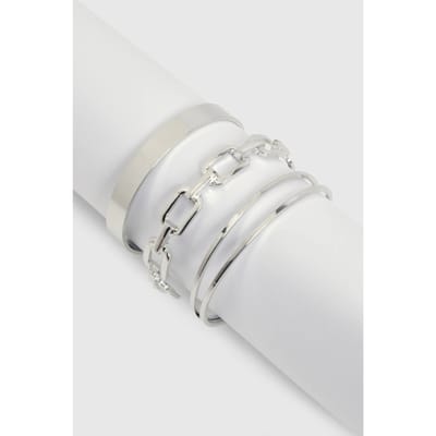boohoo Dames Chunky bangle armband 3-delige set | Zilver