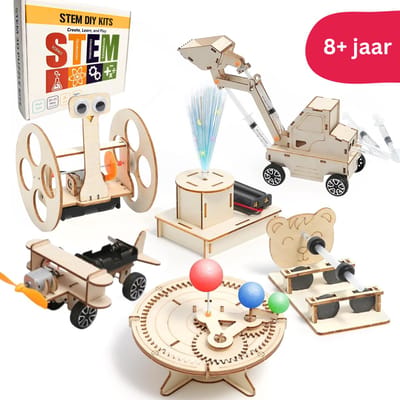 STEM Houten Speelgoedset - 6 Stuks - Educatief Wetenschap & Techniek Speelgoed - DIY Wetenschap Speelgoed - Robot Speelgoed - Experimenteren voor Kinderen - Bouwpakket Kinderen - Vanaf 8 Jaar