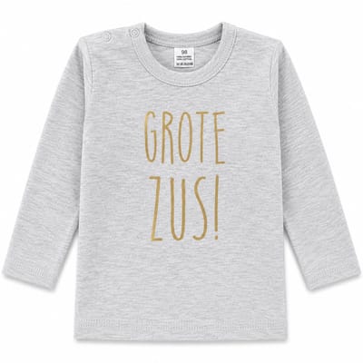 Shirt grote zus |   big sis sister lange mouw | grijs met goud | maat 104 zwangerschap aankondiging bekendmaking Baby