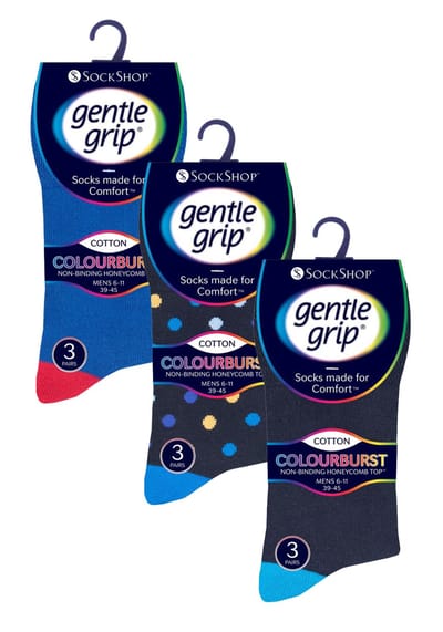 9 paar sokken zonder elastiek katoenen herensokken | Gentle Grip | Zachte losse sokken | Diabetische vriendelijke sokken - Colourburst Mix 1