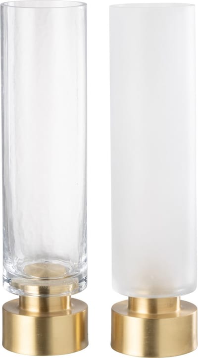 J-Line windlicht/vaas Pia - glas/koper - transparant/goud - large - 2 stuks