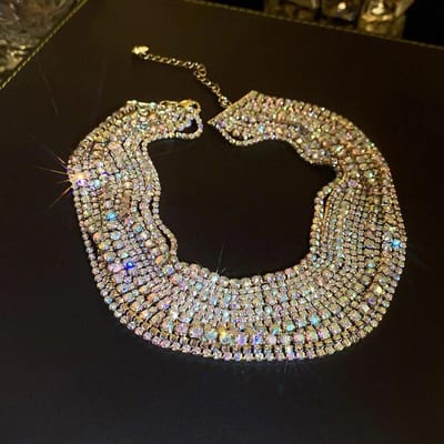 Collier ras du cou coloré pour femmes, multicouche, chaîne de couleur or, strass, bijoux de déclaration or
