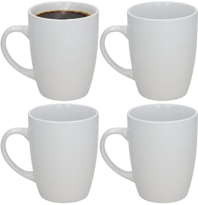 Gerimport Koffie / thee mok Mika - 4x stuks - wit - 360 ml - mokken - keramiek