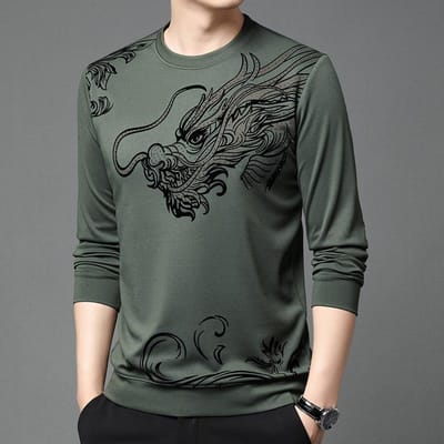 Lente Nieuw Longnian Nieuwe Hoodie Heren Crewneck Mode Casual Flocking Heren Lange Mouw T-shirt XXXXL black