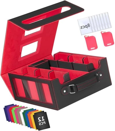 Kaart Organisatoren Doos - Opbergdoos Kaarten - Kaarten Sorteren - Stevig PU Leer - Capaciteit 120 Kaarten - Rood