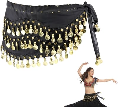 Professionele Buikdans Heupdoek met Munten en Chiffon Ceintuur voor Podiumshows en Feestjes - 140 cm Lang, Ideaal voor Latin American Dance en Dansgroepen