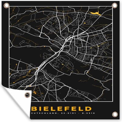 Tuin poster Bielefeld - Kaart - Plattegrond - Stadskaart - Goud - Duitsland - 200x200 cm - Tuindoek